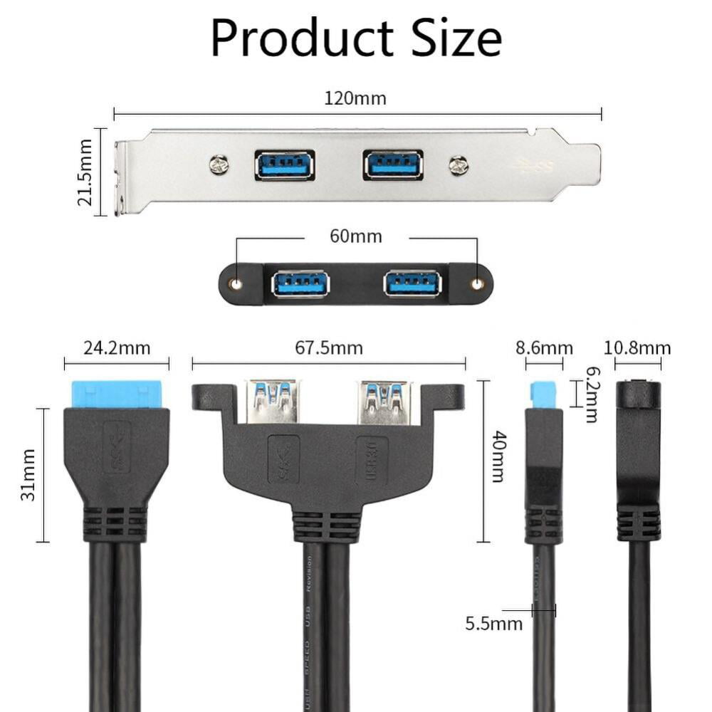 Connectors Computer PC Chassis Rear PCI Cable Panel USB3.0 20P-2AF Baffle Bit Line 20Pin to USB 3.0 Female Double Headed Cord Wire Cable Length: 0.5m, Color: Black 