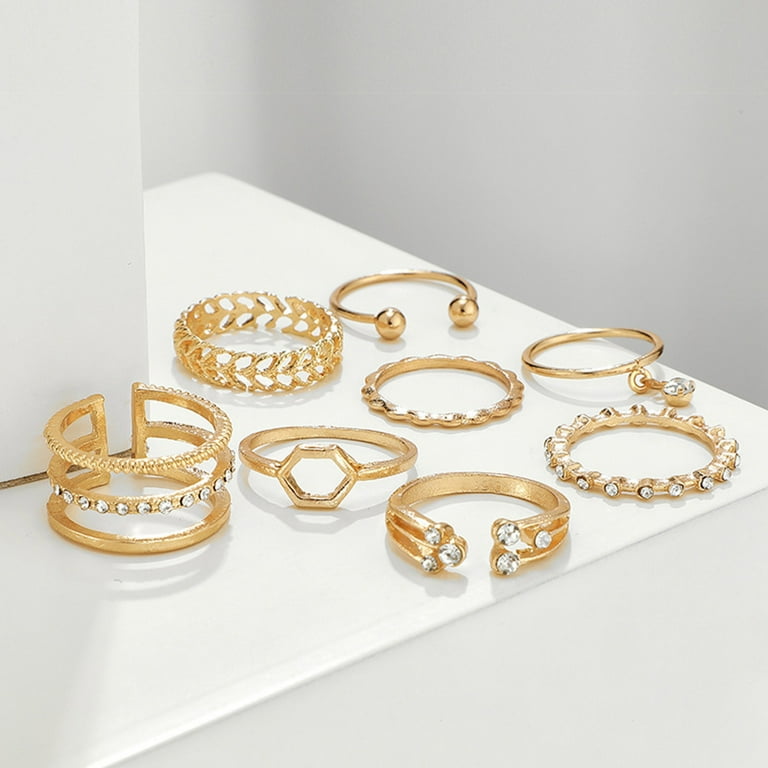 SJENERT 8PCS Adjustable Rings for Women Crystal Stackable Open