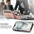 thumbnail image 5 of Wallet Case Compatible with iPhone 15 with Card Holder, 360° Rotation Finger Ring Kickstand PU Leather Stretchy Fabric Cover Drop Protection with Magnetic Snap Case Cover, Rosegold, 5 of 8