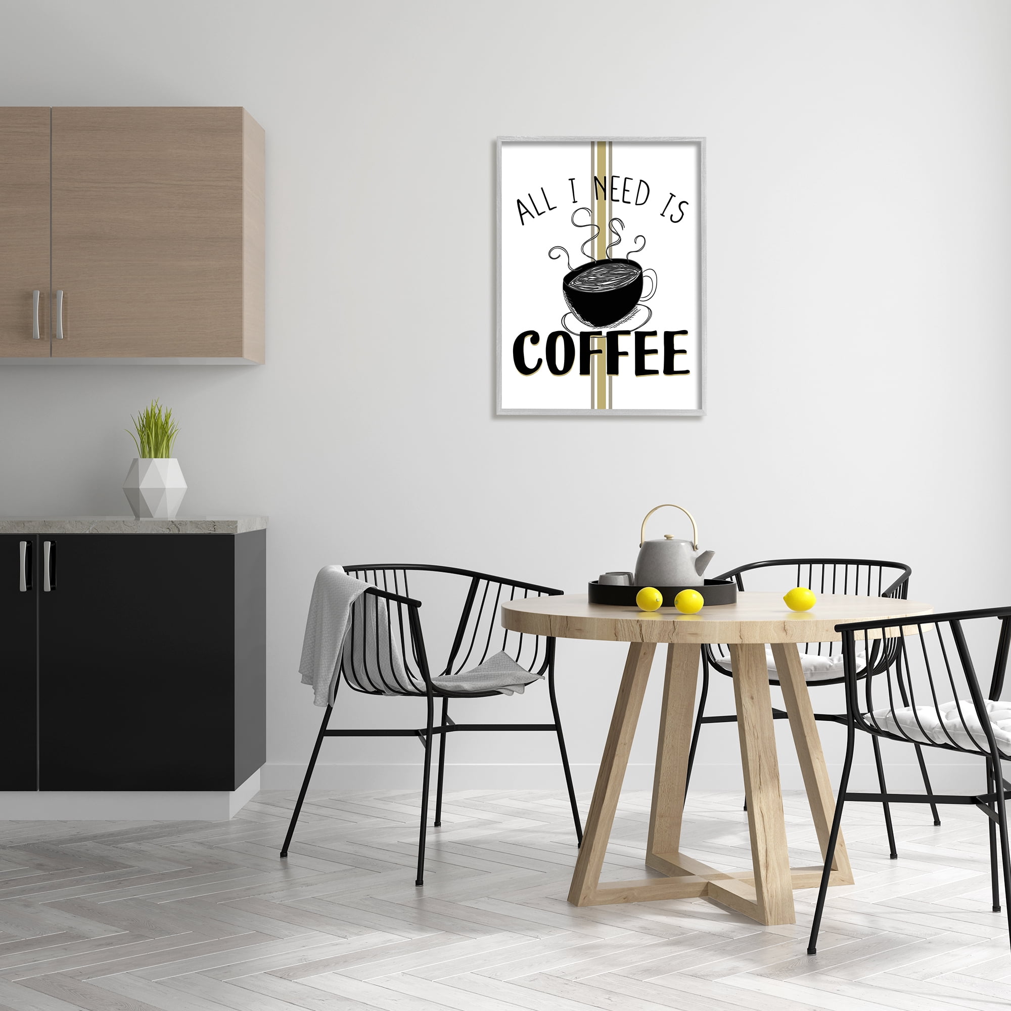 Stupell Industries Coffee Phrase with Bistro Stripe Food & Beverage Painting Gray Framed Art Print Wall Art, 24 x 30