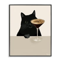 Stupell Industries Cat & Espresso Martini Food & Beverage Painting Black Framed Art Print Wall Art, 11 x 14