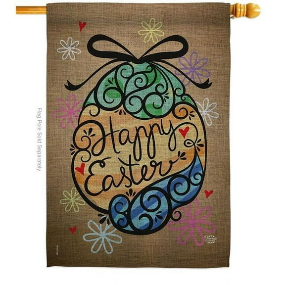Ornament Collection H192022-BO Colorful Happy Easter Egg Springtime Double-Sided Garden Decorative House Flag, Multi Color