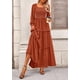 thumbnail image 4 of Vestido PRETTYGARDEN Maxi Rojo Ladrillo con Escote Cuadrado y Fruncido Talla M, 4 of 8
