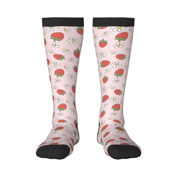 Balery Strawberry Floral Calcetines novedosos Calcetines deportivos Calcetines hasta la rodilla Calcetines de algodón Calcetines originales y geniales
