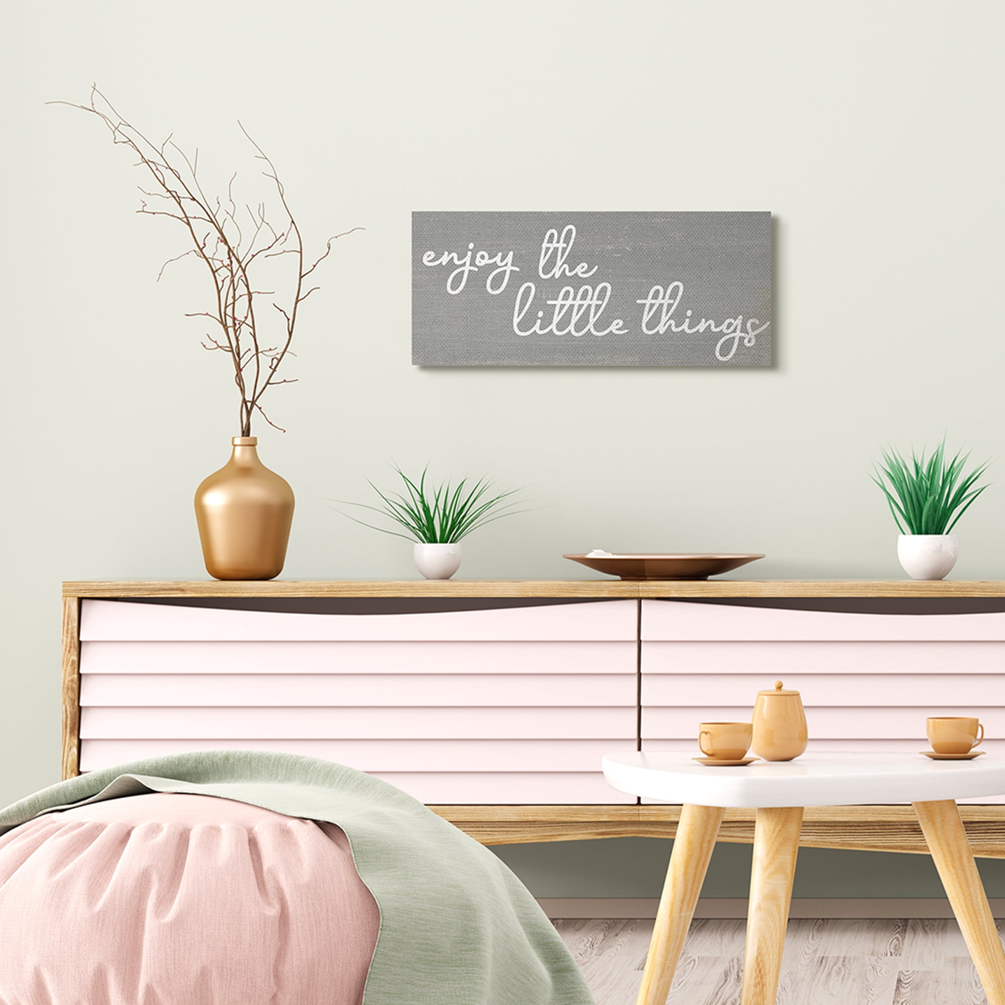 Stupell Industries Enjoy the Little Things Phrase Cursive Grey White Inspirational Painting Gallery Wrapped Canvas Art Print Wall Art, 10 x 24