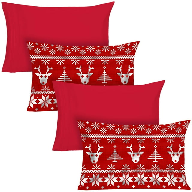 Juego de fundas de almohada YIYEA, 4 unidades, 51 x 66 cm, diseño navideño rojo
