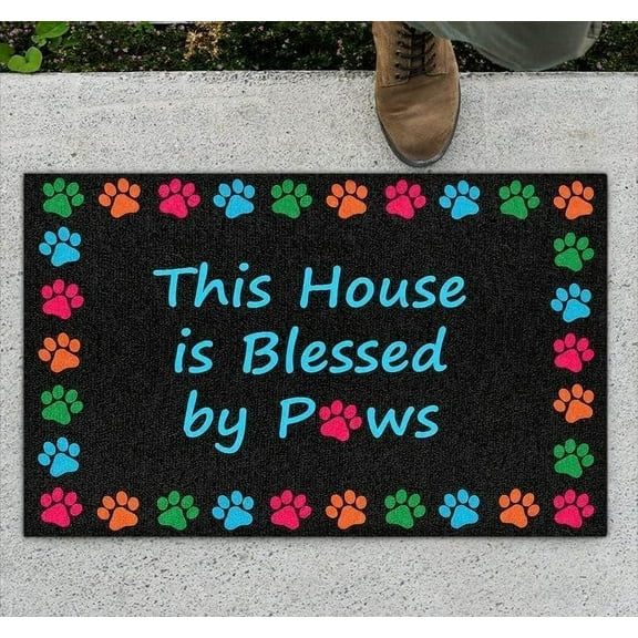 This House is Blessed by Paws Mats for Front Door Entry Front Porch Doormat Non-Slip Carpet Rugs Floor Mat Decorative for Home Bathroom Kitchen Indoor 16x24 Inch