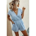 thumbnail image 4 of Women's Rompers-Summer Deep V Neck Wrap Floral Polka Dot Short Sleeve Beach Short Jumpsuit, 4 of 7