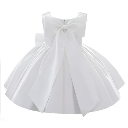 

Flower Girls Bowknot Tutu Dress for Kids Baby Wedding Bridesmaid Birthday Party Pageant Formal Dresses Toddler Little Princess First Communion Baptism Christening Gown 5-6 Years White