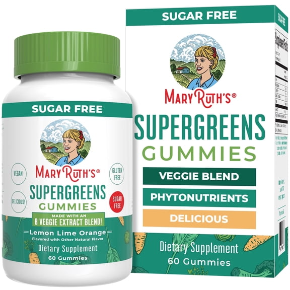 MaryRuth's Supergreens Gummies Veggie Supplement Lemon-Lime Orange Vegan, Sugar Free, Gluten Free, 60 Count