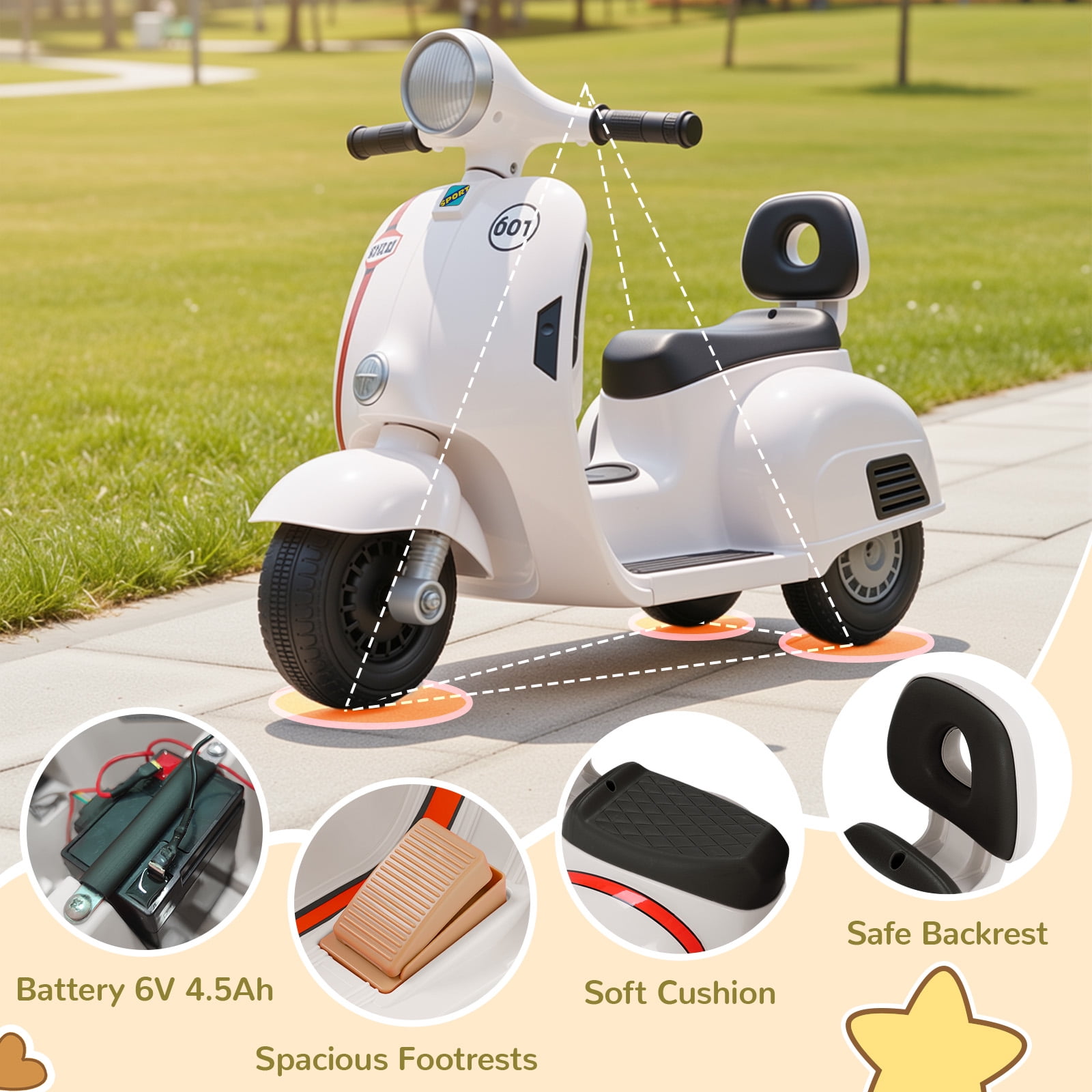 TLSUNNY Kids Electric Motorcycle, Ride On Toys with LED Headlight & Music, Soft Start, Gift for Boys/Girls Ages 3+