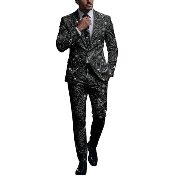 uikmnh Men's Gothic 3 Piece Suit Set, Jacket Vest and Pants, Dark Printed Formal Halloween Costume, Tailored Outfit for Themed Events and Parties,3XL