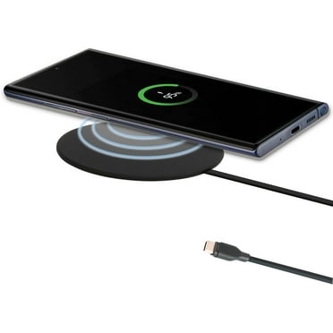 Ultra Slim Universal Fast Wireless Charger - Phone Charger Compatible with All Qi Enabled Phones - Smart Round Fast Charging Pad for Multiple Devices (Black)