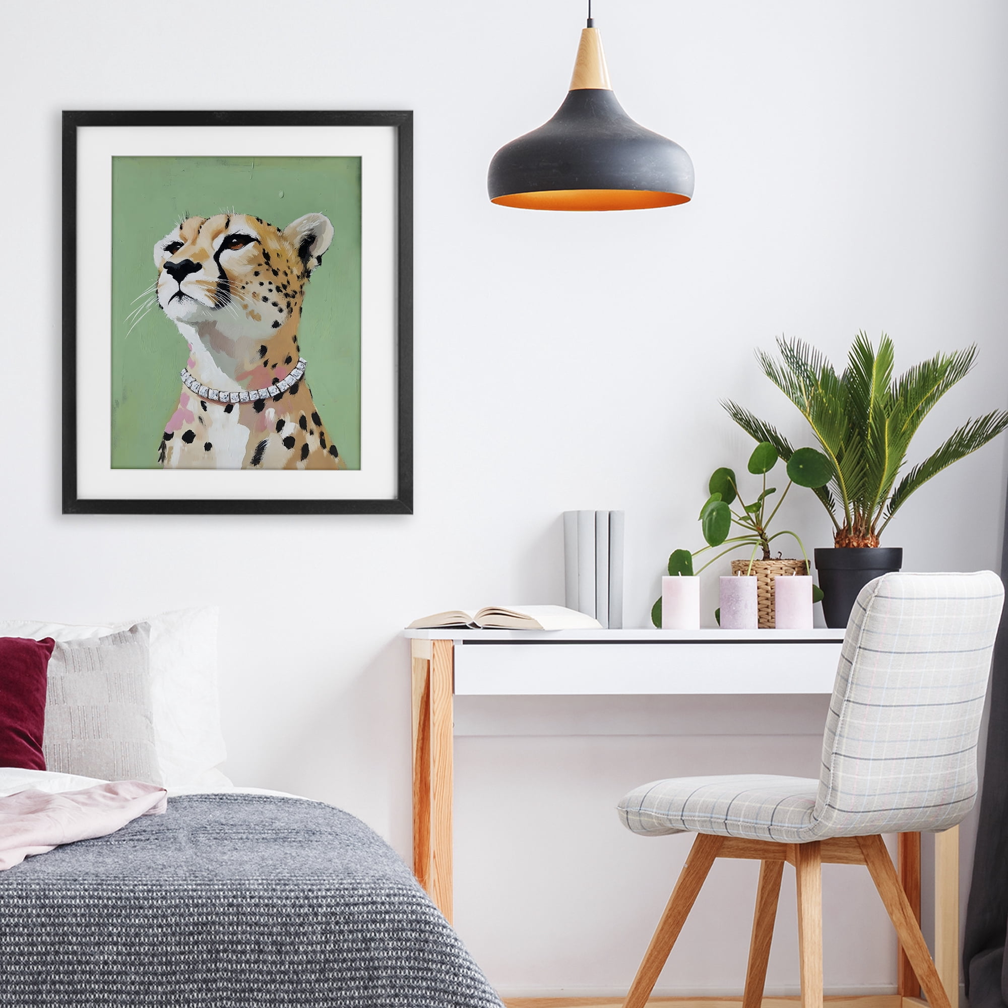 Stupell Industries Glam Cheetah with Jewels Black Framed Print Under Glass, design by The Prints Vibe