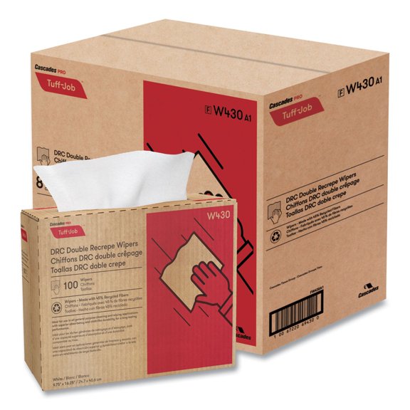 9.75 in. x 16.5 in. Tuff-Job Double Recrepe Wipers - White (8 Boxes/Carton)
