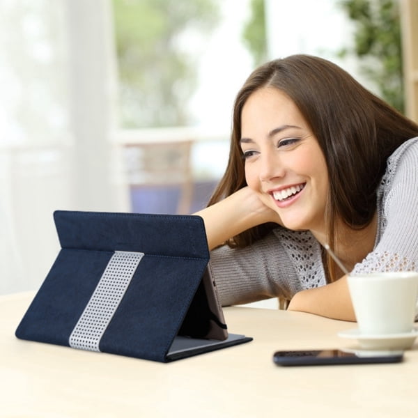 3 in 1 Business Tablet Portfolio Case - 9.7" PU Protector with Notepad & Stand for Work/Study (Navy)
