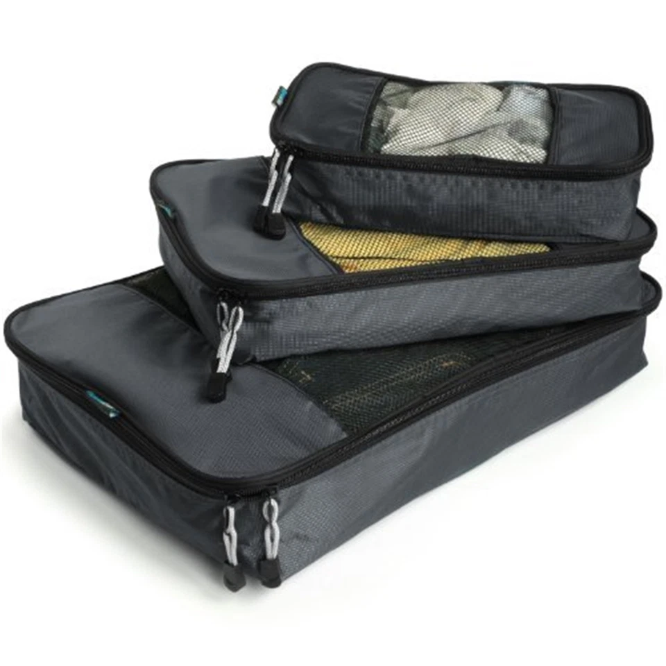 CIRCLE- Travelwise Nylon Luggage Organization Packing Cubes, Black, 3 Sizes
