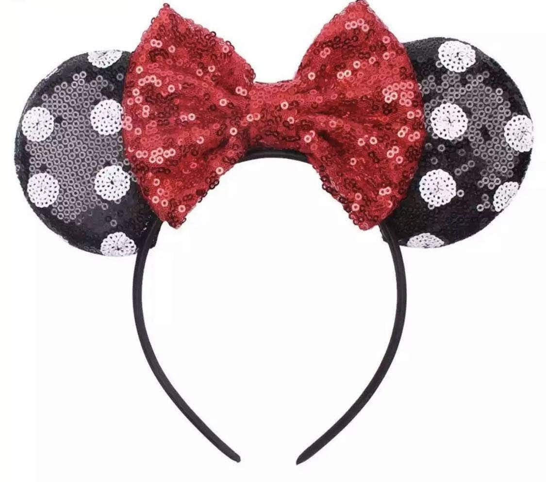 Polka Dot Sequin Mickey Minnie Mouse Ears Headband / Minnie Inspired