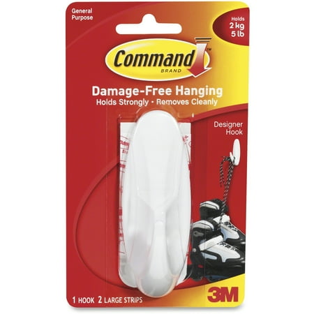 Command Designer Hook, White, Large, 1 Hook, 2 Strips/Pack