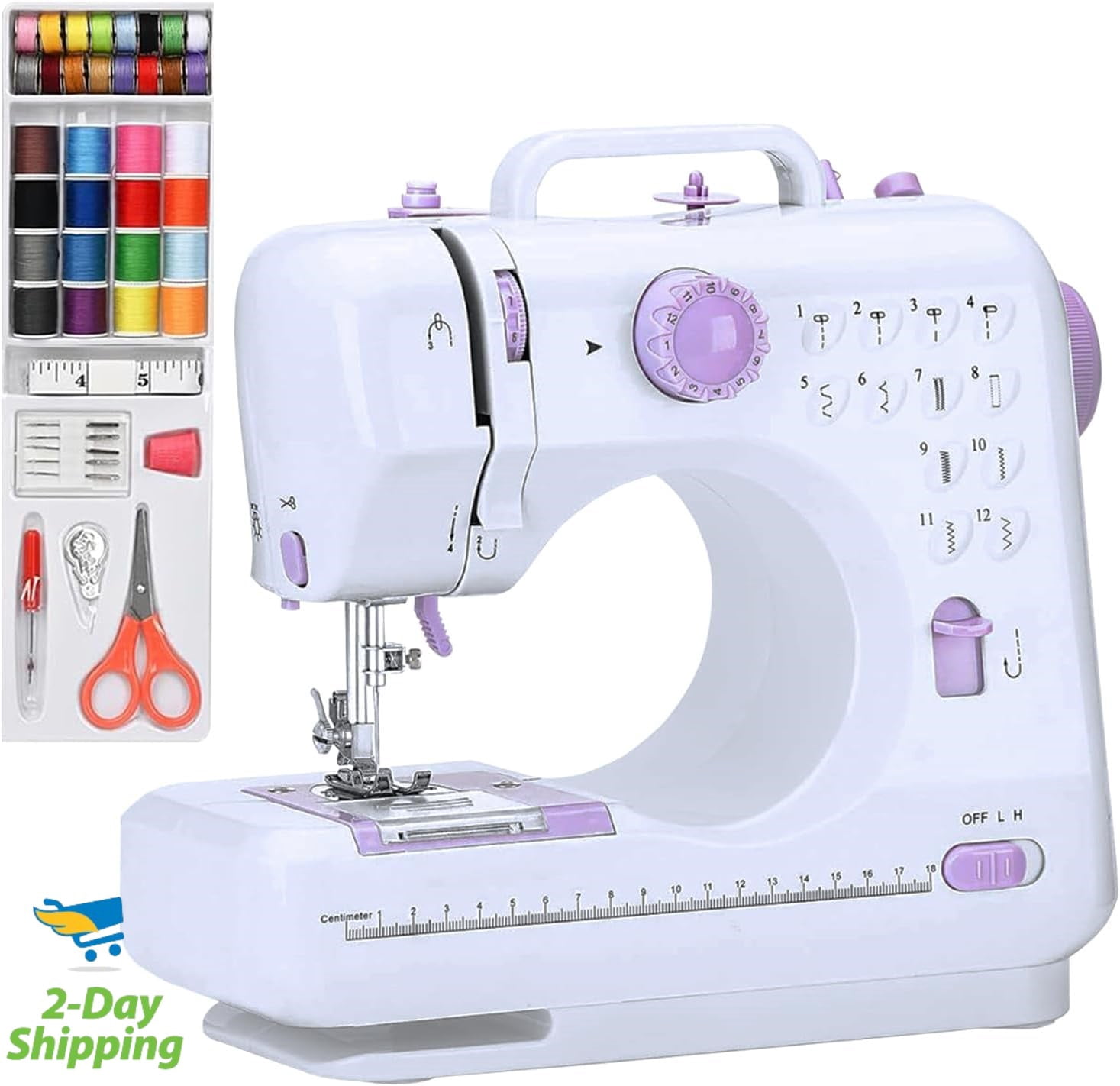 Portable Sewing Machine, 12 Stitches Mini Sewing Machine Handheld Electric Sew Machines for Beginners Kids with LED Light,White