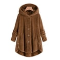thumbnail image 1 of Womens Winter Jacket Plus Size Button Plush Tops Hooded Loose Cardigan Wool Coat Jacket Pink XXXXXL, 1 of 8