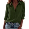 thumbnail image 3 of VJGBEGW Women Dressy Long Sleeve Button Down Shirts Business Casual Outfit Lightweight Blouse Tops Army Green XXL, 3 of 5