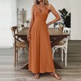 thumbnail image 3 of MORTTIC Women's V-Neck Sleeveless Wide Leg Jumpsuit with Adjustable Straps & Back Bow Tie Spring Summer Flowy Romper Earthy Yellow，S, 3 of 5
