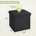 thumbnail image 3 of VECELO 15" Foldable Tufted Linen Storage Ottoman, Square Cube Foot Rest Stool/Seat Toy Chest, Black, 3 of 7