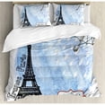 thumbnail image 3 of Home Decor Twin Size Duvet Cover Set, Surreal Watercolors Paint of Eiffel Tower with Rain Splashes Paris Culture Landmark, Decorative 2 Piece Bedding Set with 1 Pillow Sham, Blue, by Ambesonne, 3 of 3