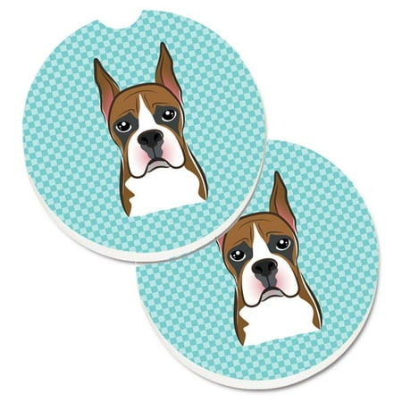 

Checkerboard Blue Boxer Set of 2 Cup Holder Car Coaster