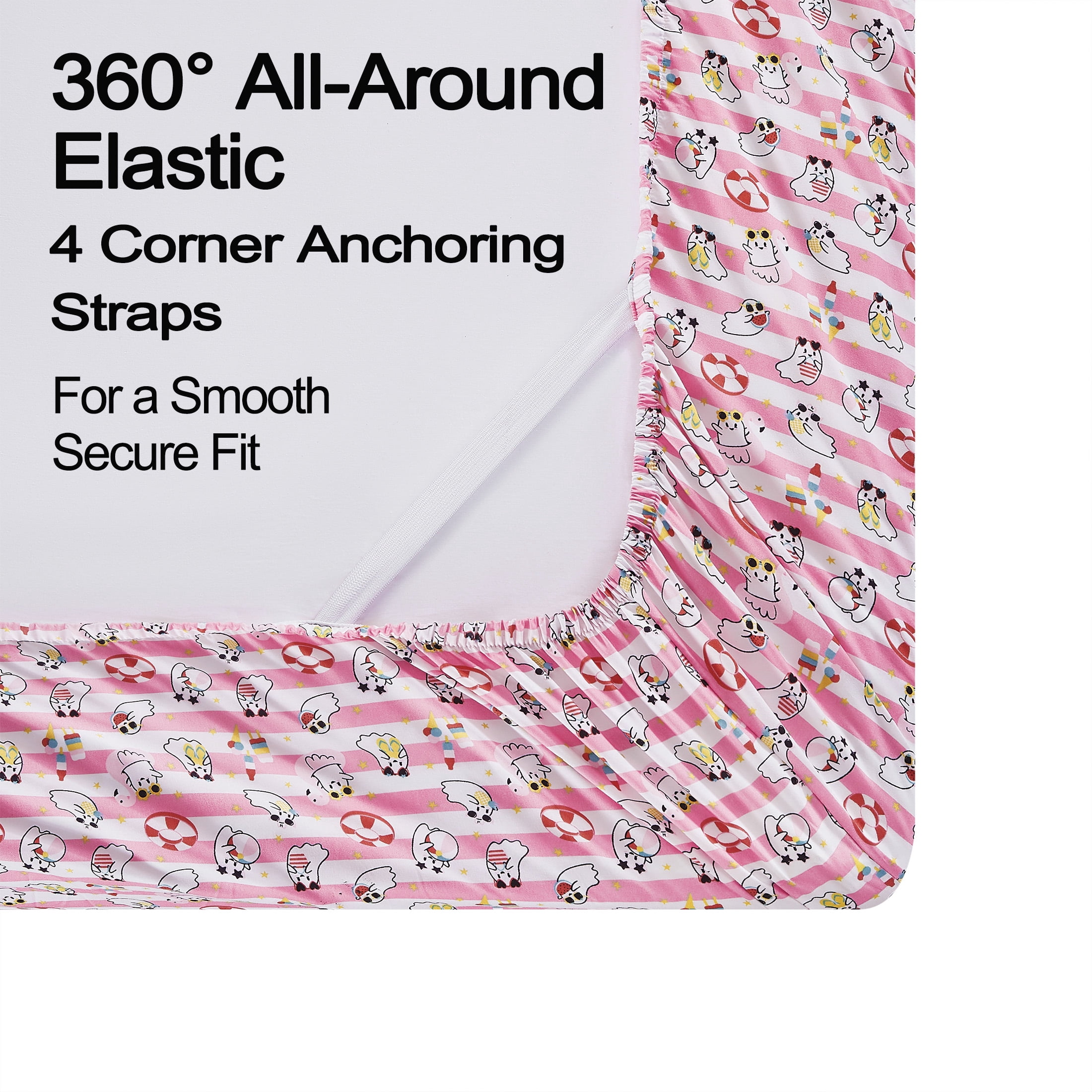 Summerween Soft Microfiber Sheet Set, Pink & White Nautical Ghosts, Queen