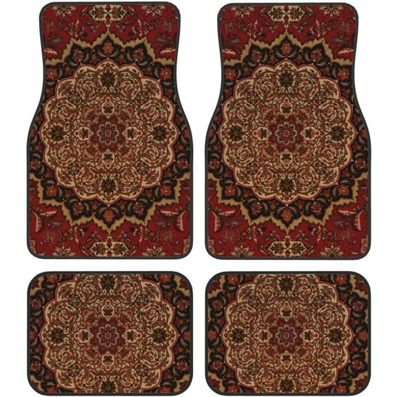Car Floor Mats Set of 4, Eastern Accent Vintage Persian Pattern Vehicle Front Rear Carpets Mats Car Floor Rugs Non-Slip Auto Foot Mats Car Accessories Universal Fit for Car SUV Truck Van