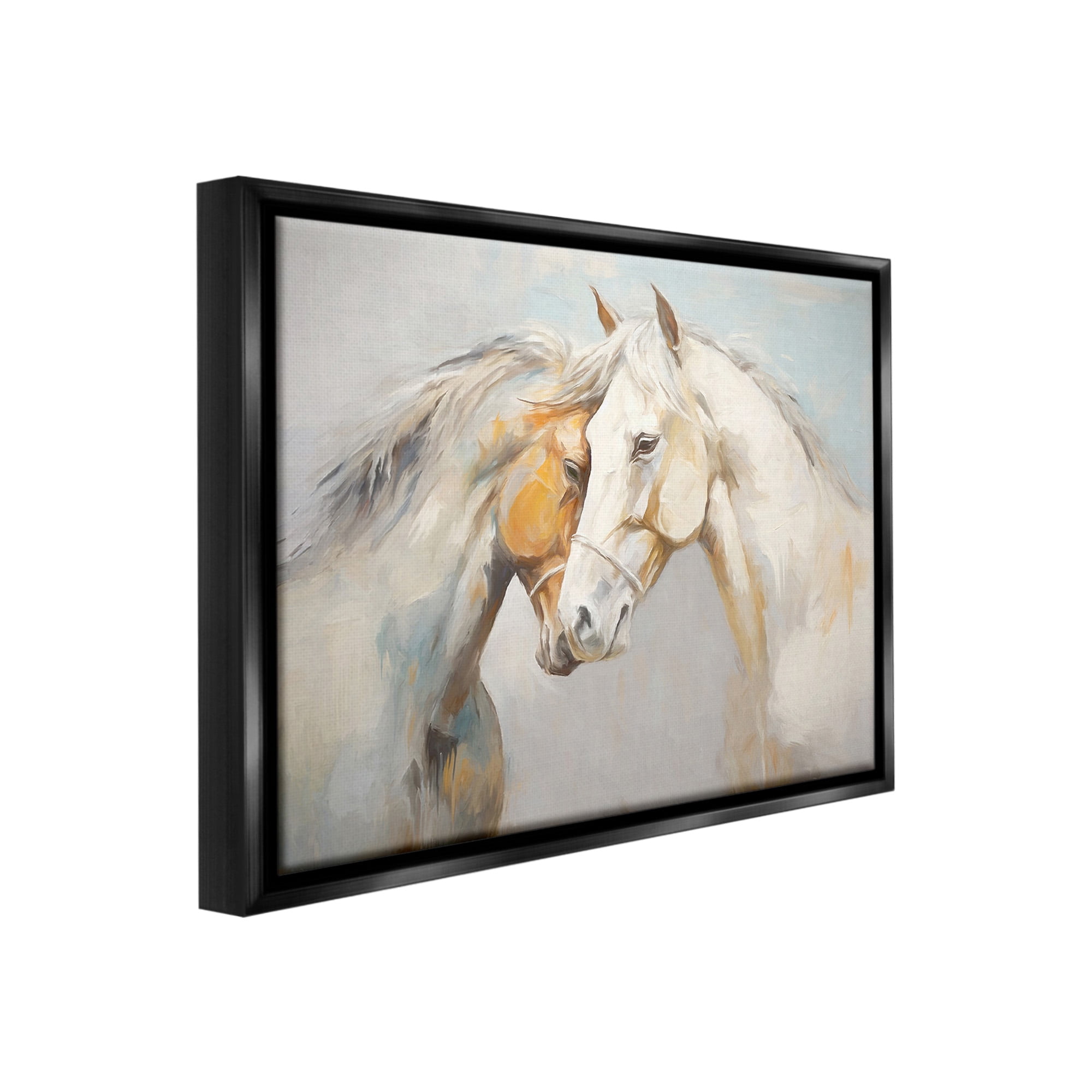 Stupell Industries Grey Horse Hugs Animals & Insects Painting Black Floater Framed Canvas Art Print Wall Art, 31 x 25