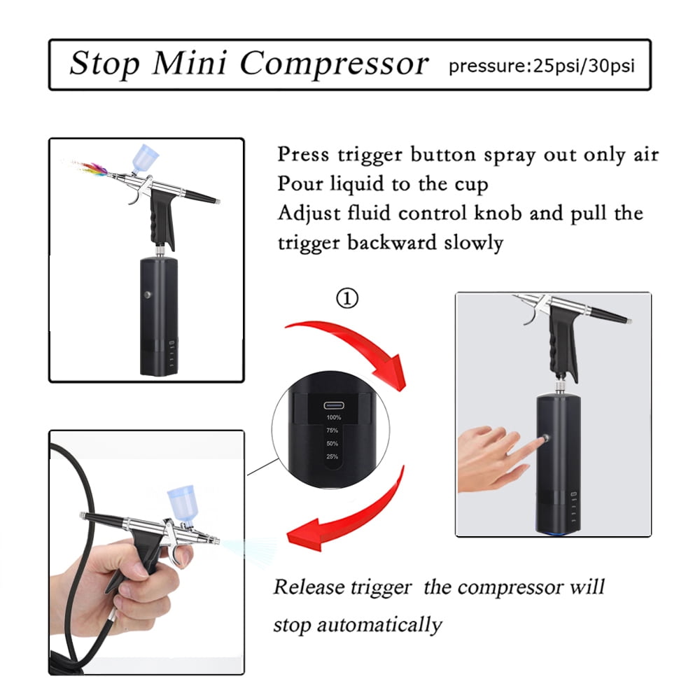 Portable Cordless Airbrush Kit with Compressor, high air Flow Handheld Mini Air Brush Gun Set,Trigger Type High Pressure Air Brush for Painting, Nail Art, Cake, Barber,Model,T-Shirt DIY