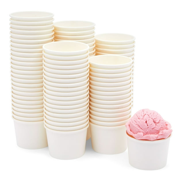 100 Pack Disposable Paper Ice Cream Cups, 5oz Dessert Bowls for Sundae