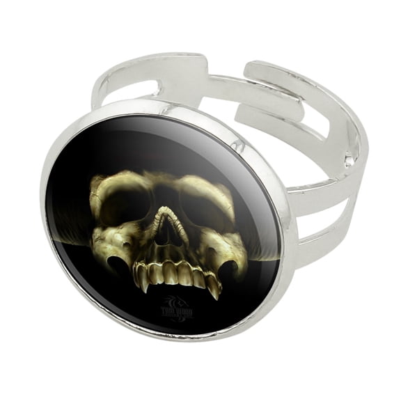 Shadow Skull Monster Horns Fantasy Silver Plated Adjustable Novelty Ring