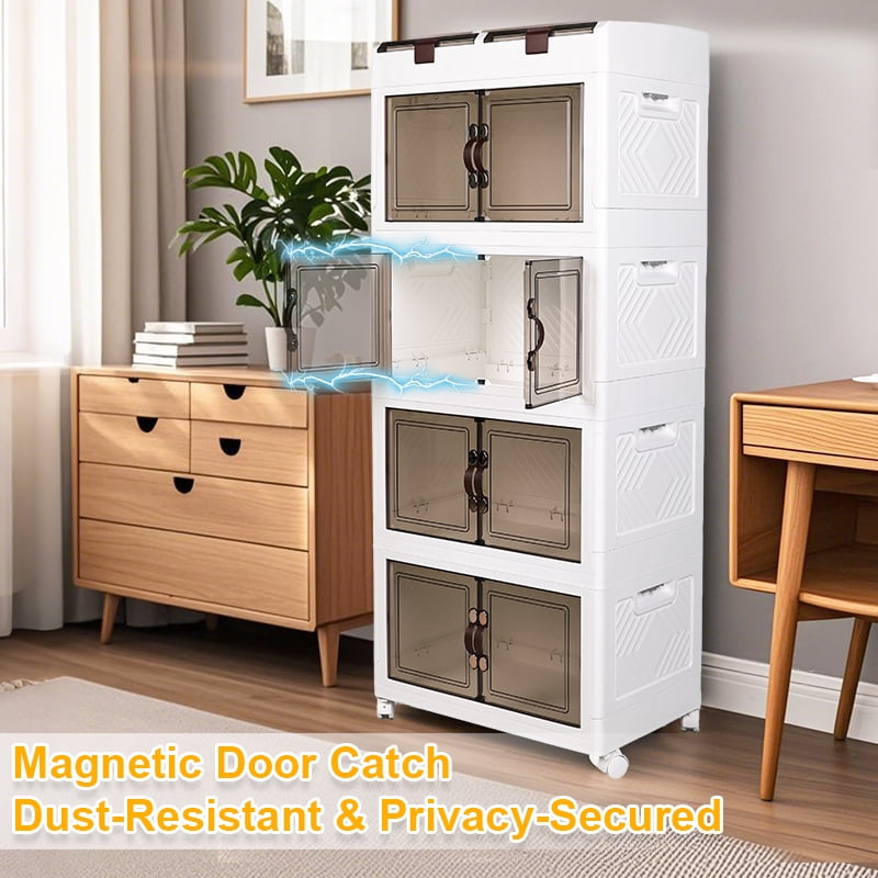 4-Tier Storage Cabinet with Wheels - Slim File Cabinet & Bathroom Floor Organizer for Toilet Paper, Towels, Snacks | Kitchen & Home Use