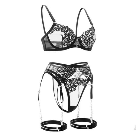 

Aayomet Plus Size Lingerie Women s Lingerie White Metal Chain Embroidery See Through Body Shaping Bra Set Black M