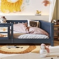 thumbnail image 6 of Bellemave Full Size Floor Bed with Bookshelf, Wood Montessori Beds with Slats and Safety Guardrail, Low Profile Queen Bed Frame with Fence, No Box Spring Needed (Blue), 6 of 9