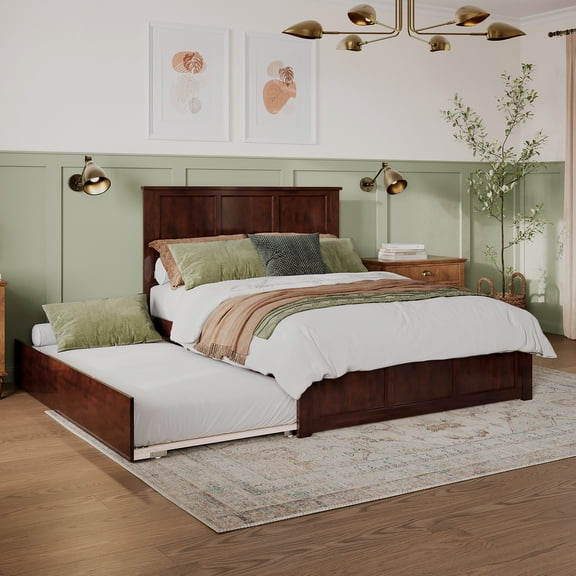 AFI Madison Queen Platform Bed with Wood Headboard Footboard & Twin XL Trundle, Walnut