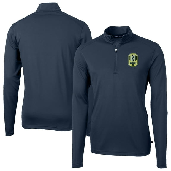 Men's-Cutter & Buck Navy Nashville SC Big & Tall Virtue Eco Pique Recycled Quarter-Zip Pullover Top