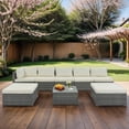 thumbnail image 3 of 8 Pieces Patio Furniture Set Outdoor Sectional Sofa Set, Gray PE Rattan Wicker Conversation Set with Coffee Table for Deck, Backyard, Lawn, Beige, 3 of 8