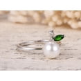 thumbnail image 3 of HeartsAndYou 0.3ct Natural Emerald & Diamond Pearl Leaf Design Ring 100% 14k SOLID White Gold, 3 of 9