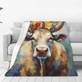 thumbnail image 1 of Balery Oil Painting Flower Cow Manta de Felpa Suave y Acogedora – Cobija de Franela Aterciopelada para Cama, Lavable y Cálida para Sofá, Mascotas, Transpirable-50"x40", 1 of 7