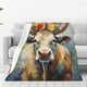 thumbnail image 1 of Balery Oil Painting Flower Cow Manta de Felpa Suave y Acogedora – Cobija de Franela Aterciopelada para Cama, Lavable y Cálida para Sofá, Mascotas, Transpirable-50"x40", 1 of 7