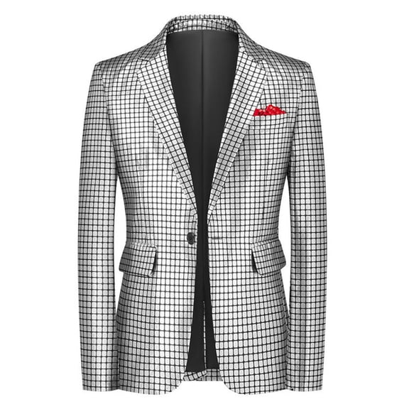 IROINNID Mens Checkered Blazer Single Breasted Notch Lapel Suit Jacket with Red Pocket Square Long Sleeve Slim Fit Casual Outerwear for Party Prom Events