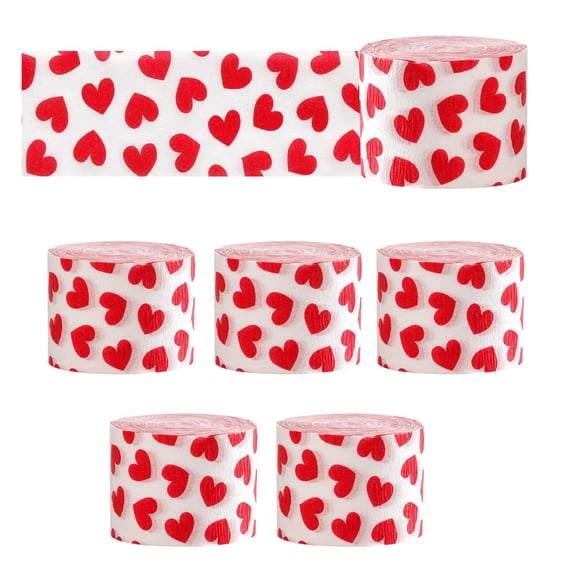 6pcs Heart Pattern Crepe Paper Streamers Valentines's Day Decoration Ribbons Colorful Ribbon Gifts Wrapping Supplies