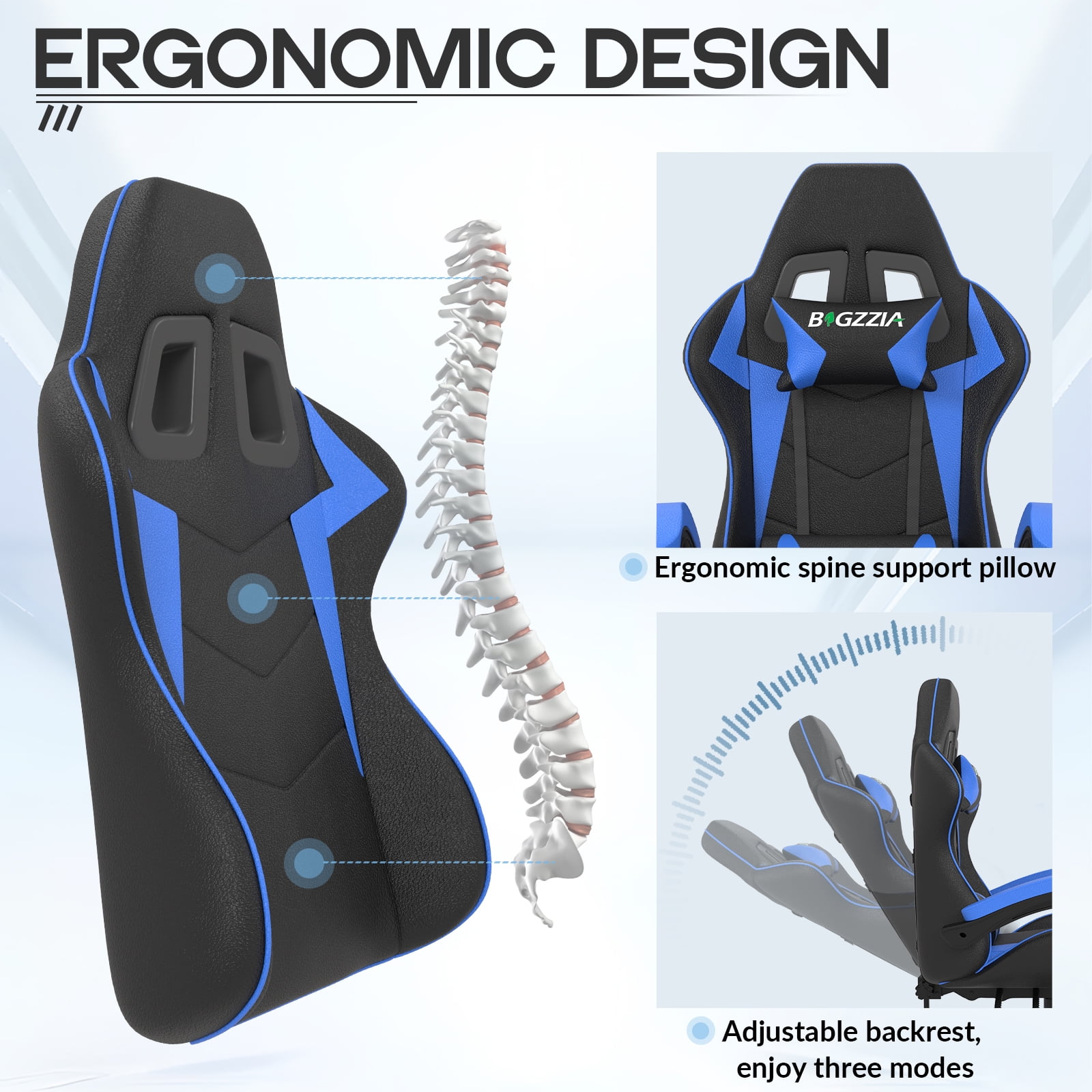 Bigzzia High-Back Gaming Chair PC Office Chair Computer Racing Chair PU Desk Task Chair Ergonomic Executive Swivel Rolling Chair with Lumbar Support for Back Pain Women, Men (Blue)