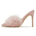 thumbnail image 3 of FSJ Women Chic Fur Feather Slip on Mules Pointed Toe Stiletto High Heels Fashion Event Date Backless Pumps Size 16 Pink, 3 of 3
