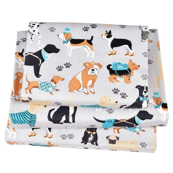 J-pinno Dogs Puppy Cute Cartoon Cozy Twin Sheet Set for Kids Girl Boys Children Bedroom Decoration, 100% Cotton, Flat Sheet + Fitted Sheet + Pillowcase Bedding Set